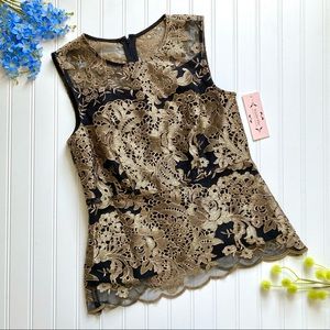 $109 Nanette Lepore Rich Romantics Gold Black Top